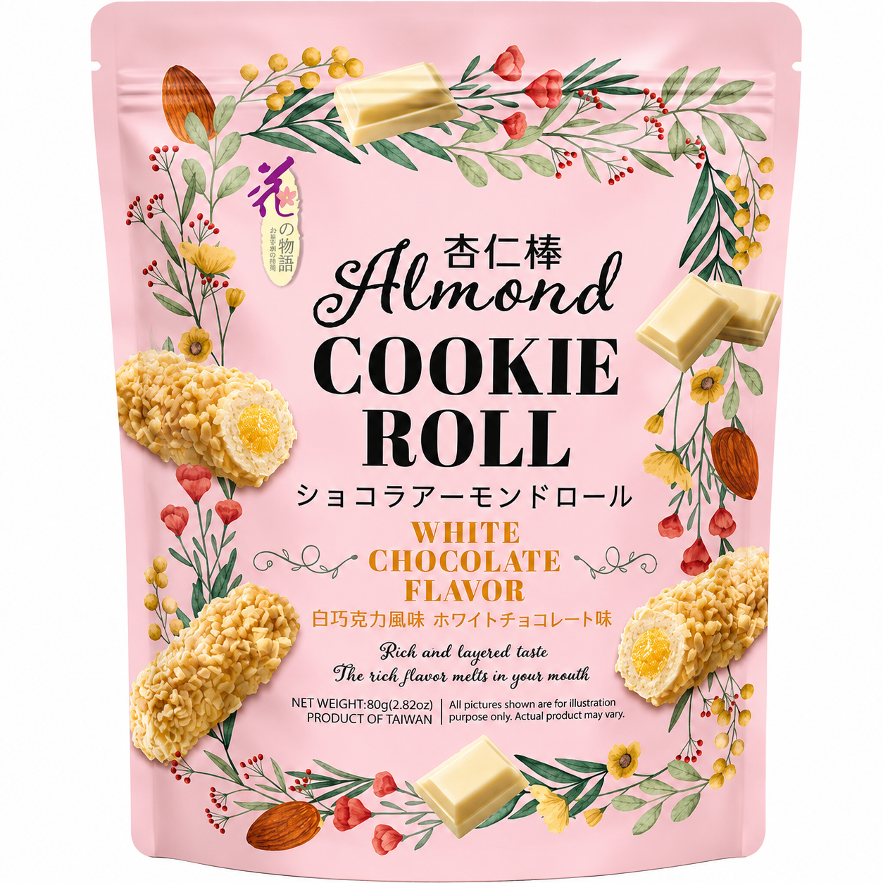 [EAN:4712928344888] LOVE&LOVE Almond Cookie Roll - White Chocolate 80g