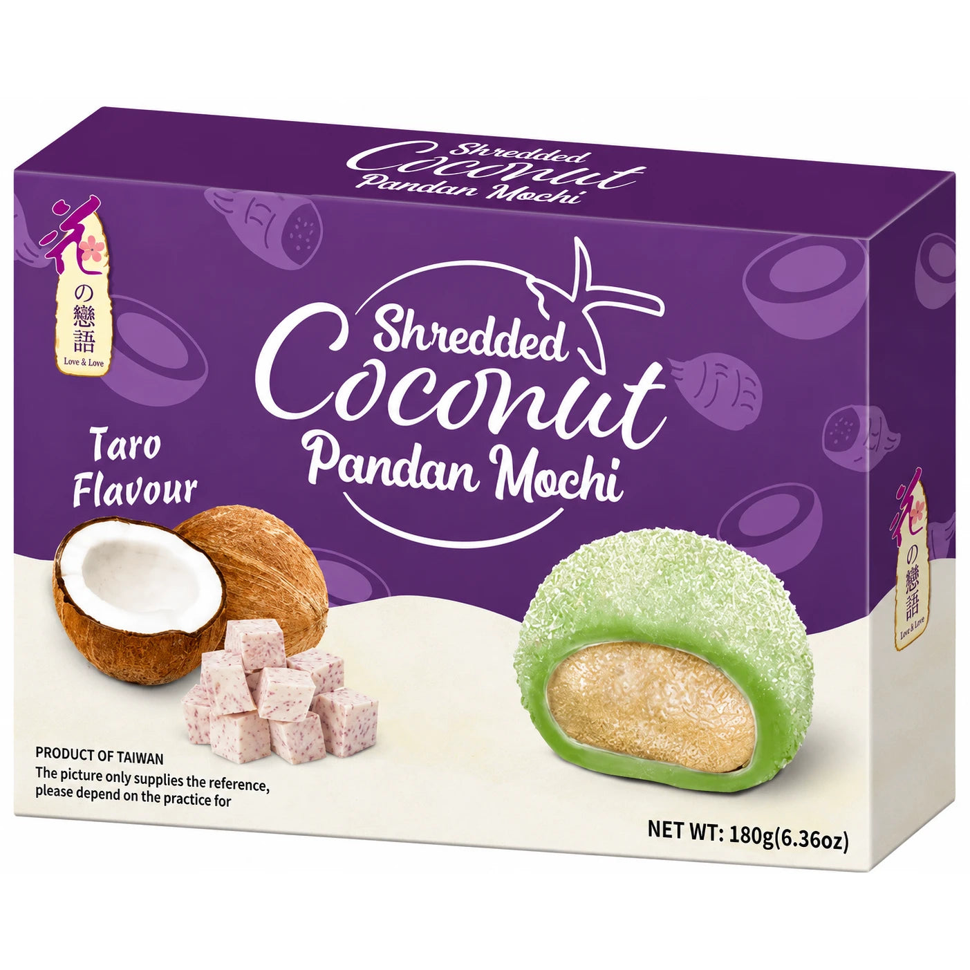 LOVE&LOVE Shredded Coconut Pandan Mochi - Taro Flavour 180g