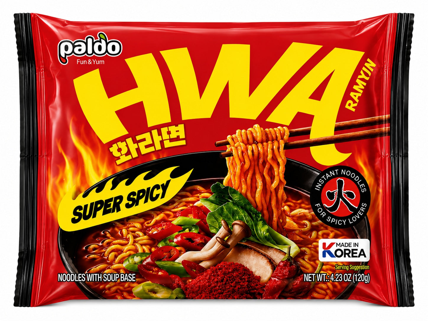 [EAN:648436000043] PALDO Hwa Ramyun Super Spicy 120g
