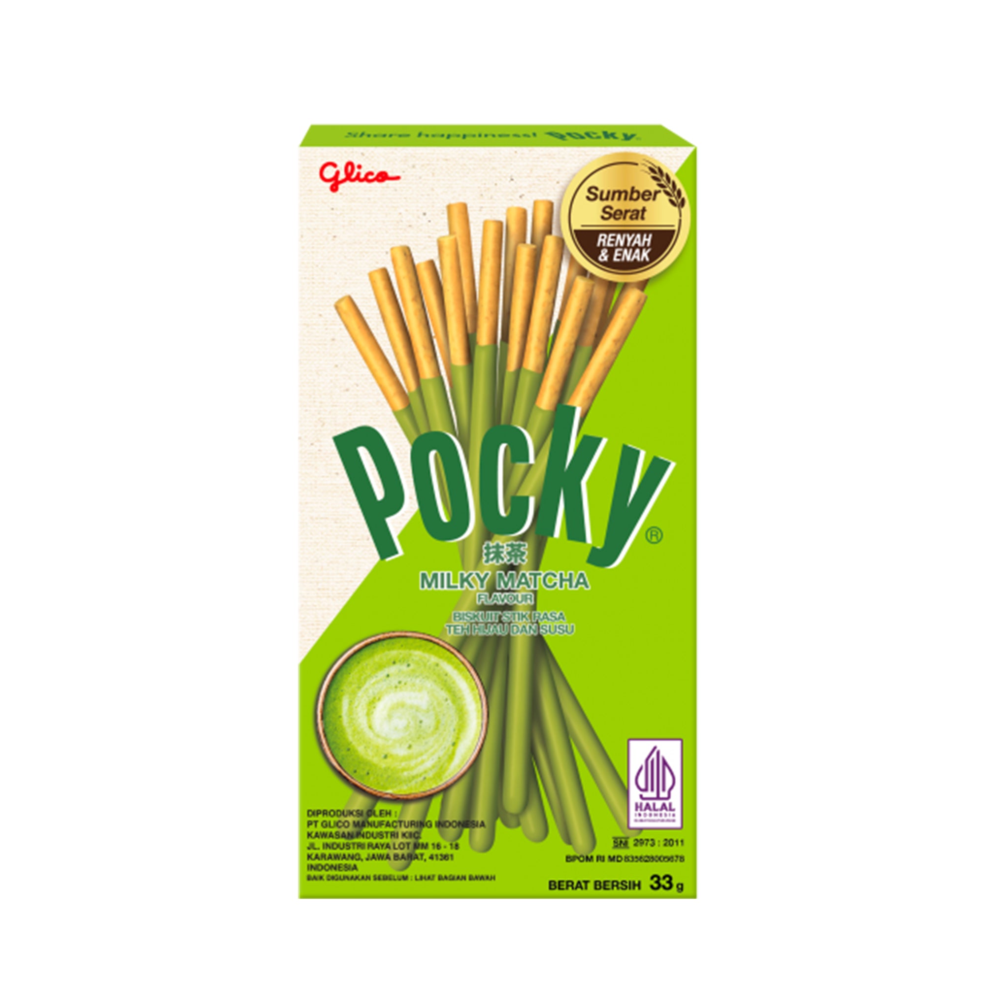 [EAN:8990044000048] POCKY Milky Matcha Flavor Biscuits Stick, 45g