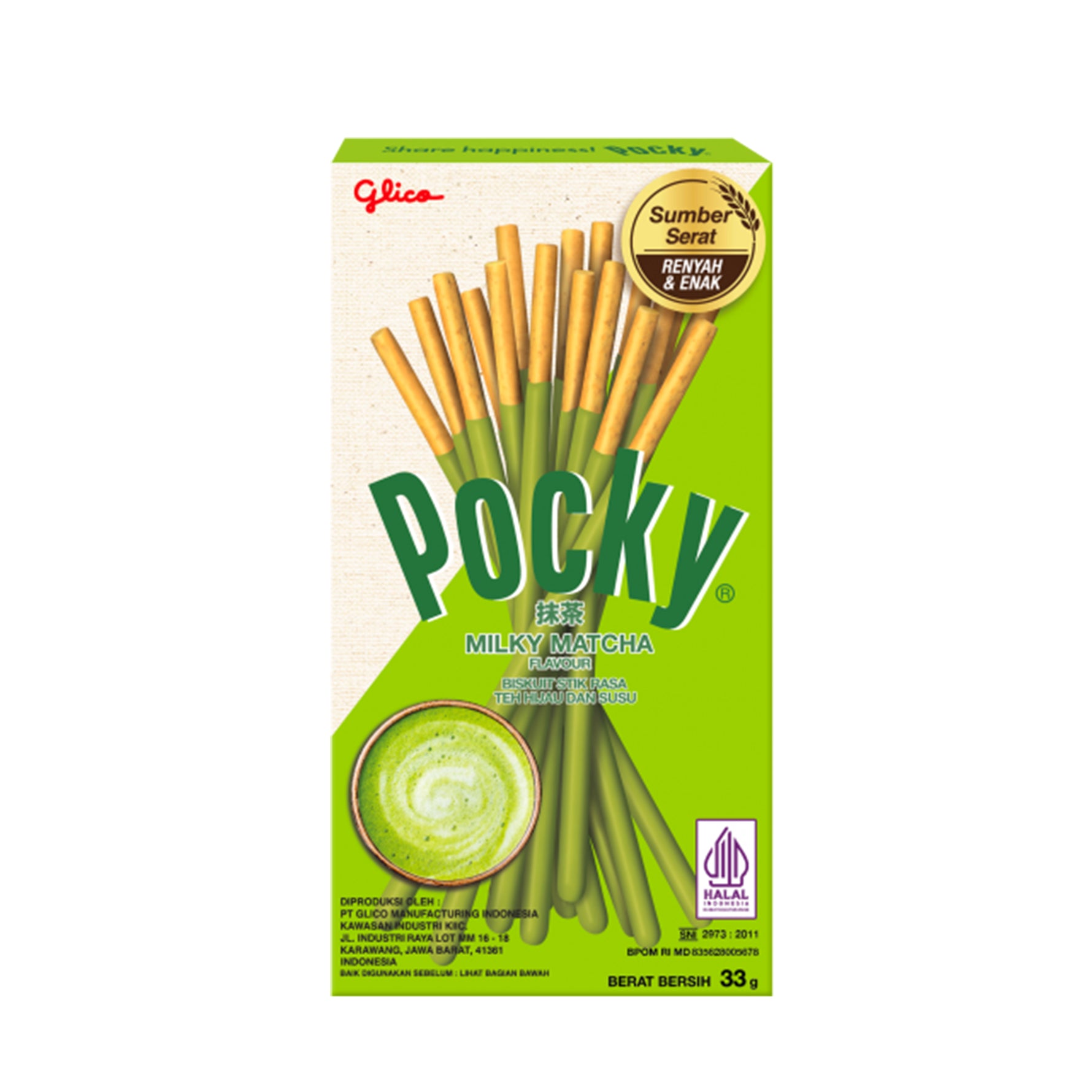[EAN:8990044000048] POCKY Milky Matcha Flavor Biscuits Stick, 45g