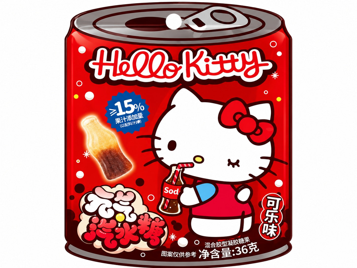 [EAN:6977381920446] QI Hello Kitty Cola Soda Gummy 36g