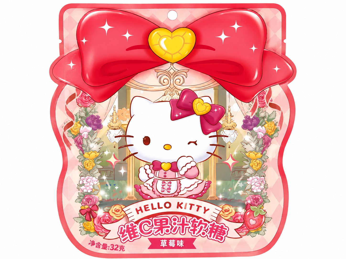 [EAN:6977381921382] QI Hello Kitty Strawberry Gummy Candy 32g