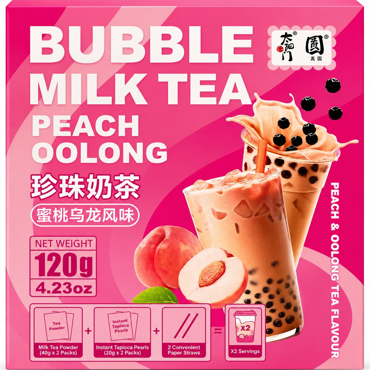 [EAN:6974806072186] TAI YANG MEN Bubble Milk Tea - Peach & Oolong Tea Flavour 120g