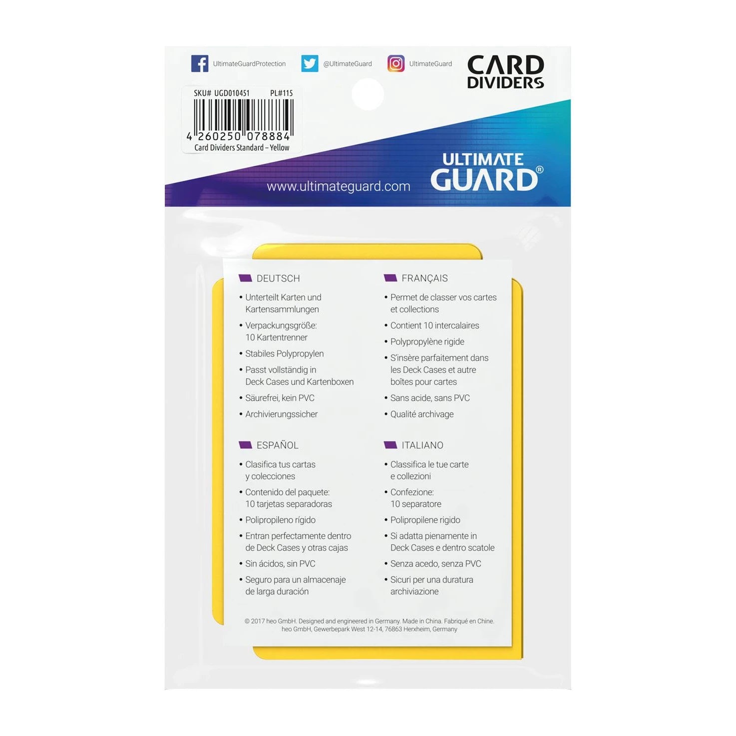 Ultimate Guard Card Dividers Standard Size (10) - Yellow