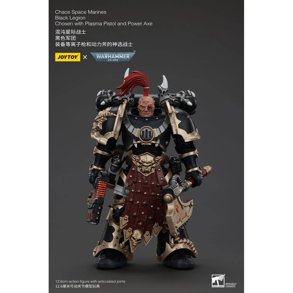 Warhammer 40k Action Figure Chaos Space Marines Black Legion Chosen with Plasma Pistol and Power Axe 20 cm