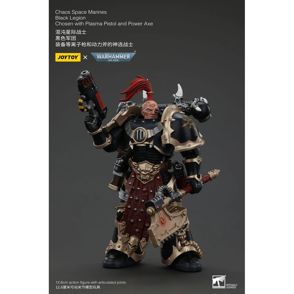 Warhammer 40k Action Figure Chaos Space Marines Black Legion Chosen with Plasma Pistol and Power Axe 20 cm